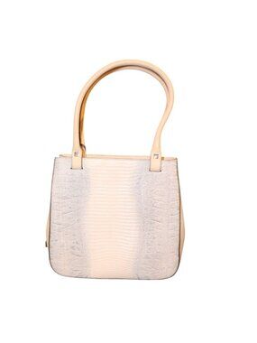 Ferragamo Beige Leather Tote Bag With Embossed Lizard Texture & Dual Handles